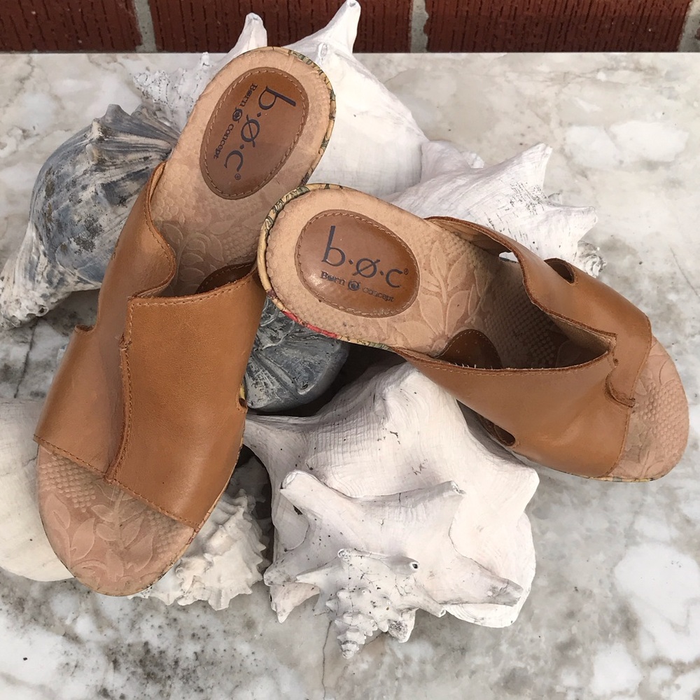 b.o.c. Tan Leather Open-Toe Wedge Mules - Picture 15 of 16